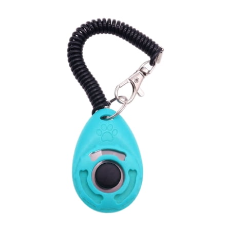 Dog Clicker Light Blue Plastic Body with Coiled Lanyard for Pet Obedience Training