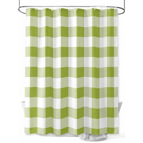 Fsddascl Green Plaid Shower Curtain Set - Small 36" x 72" Bathtub Curtain with 12 Hooks, Gradient Geometric Buffalo White Checkered Waterproof Fabric Stall Shower Curtains for Bathroom/Bathtub