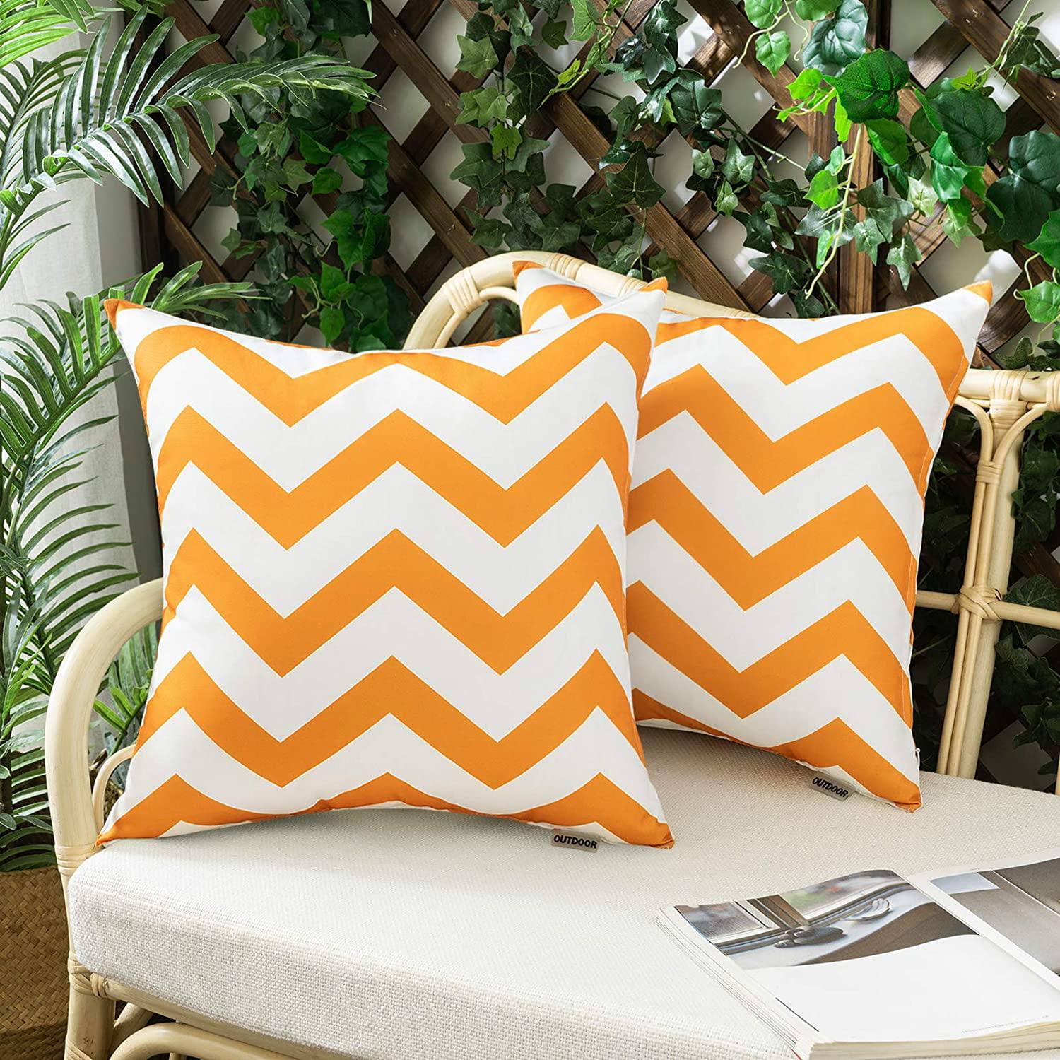 Woaboy Set of 2 Outdoor Waterproof Throw Pillow Covers Decorative Farmhouse Solid Cushion Cases for Patio Garden Sofa Chairs Beige 16x16 inch 