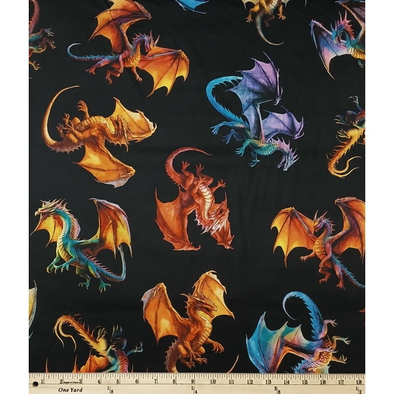 Cotton Dragon's Song Fantasy Magic Mystical Animals Characters Quilting Treasures Cotton Fabric Print by the Yard (2600-31151-J)