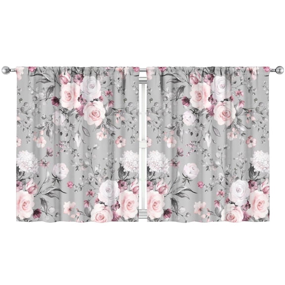 Vintage Floral Kitchen Curtains - Set of 2 Retro Bloom Semi-Sheer Window Treatments