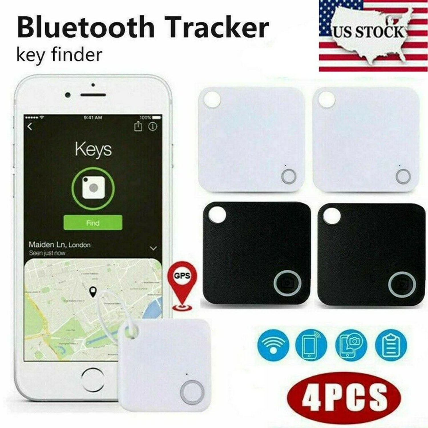 4PCS Tile Smart GPS Tracker Trackr Phone Bluetooth Anti Wallet Key Lost