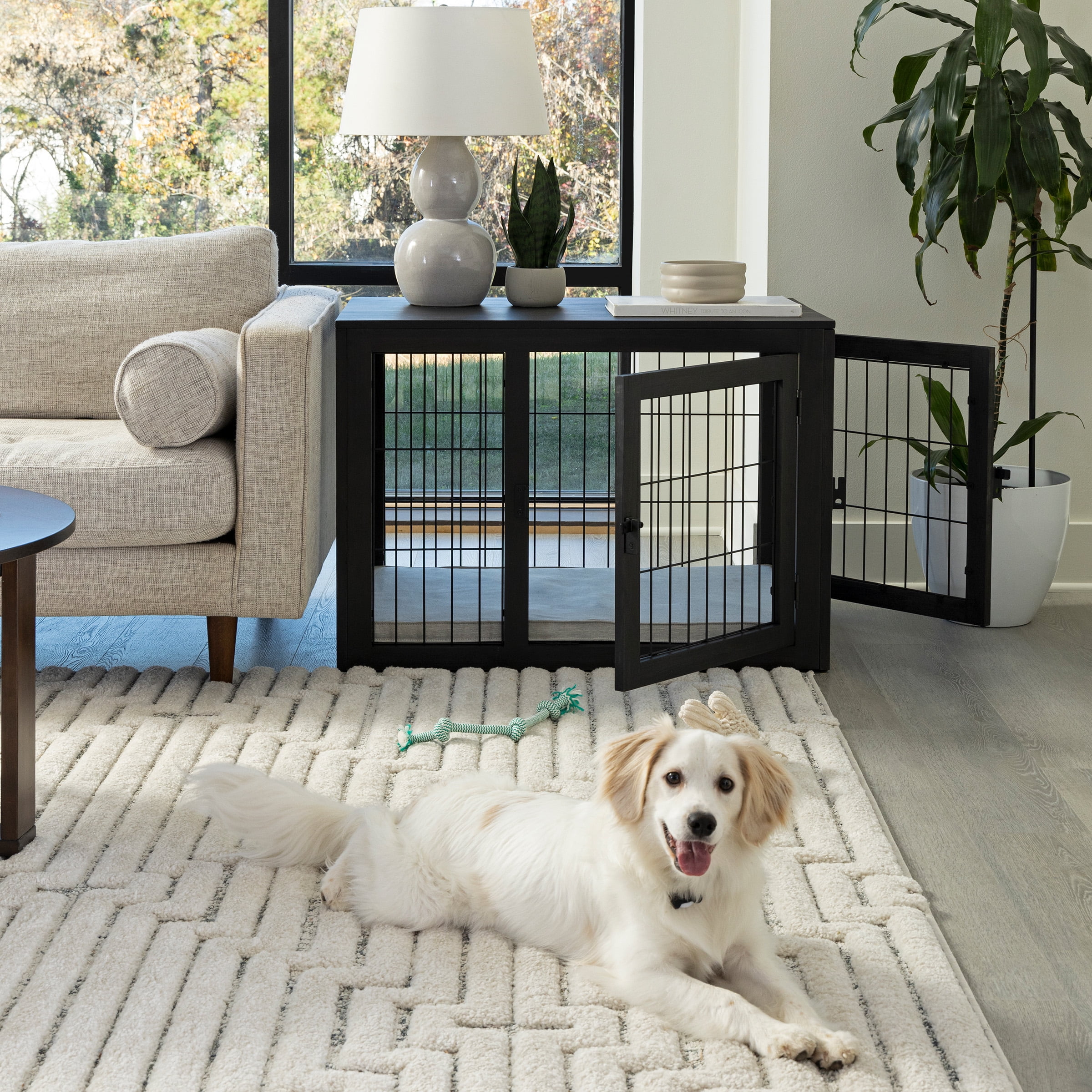 PETMAKER Furniture-Style 2-Door Pet Kennel & Crate for Dogs with Cushion