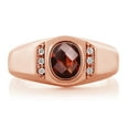 thumbnail image 2 of Gem Stone King 1.59 Ct Oval Checkerboard Red Garnet White Created Sapphire 18K Rose Gold Plated Silver Men's Ring, 2 of 6