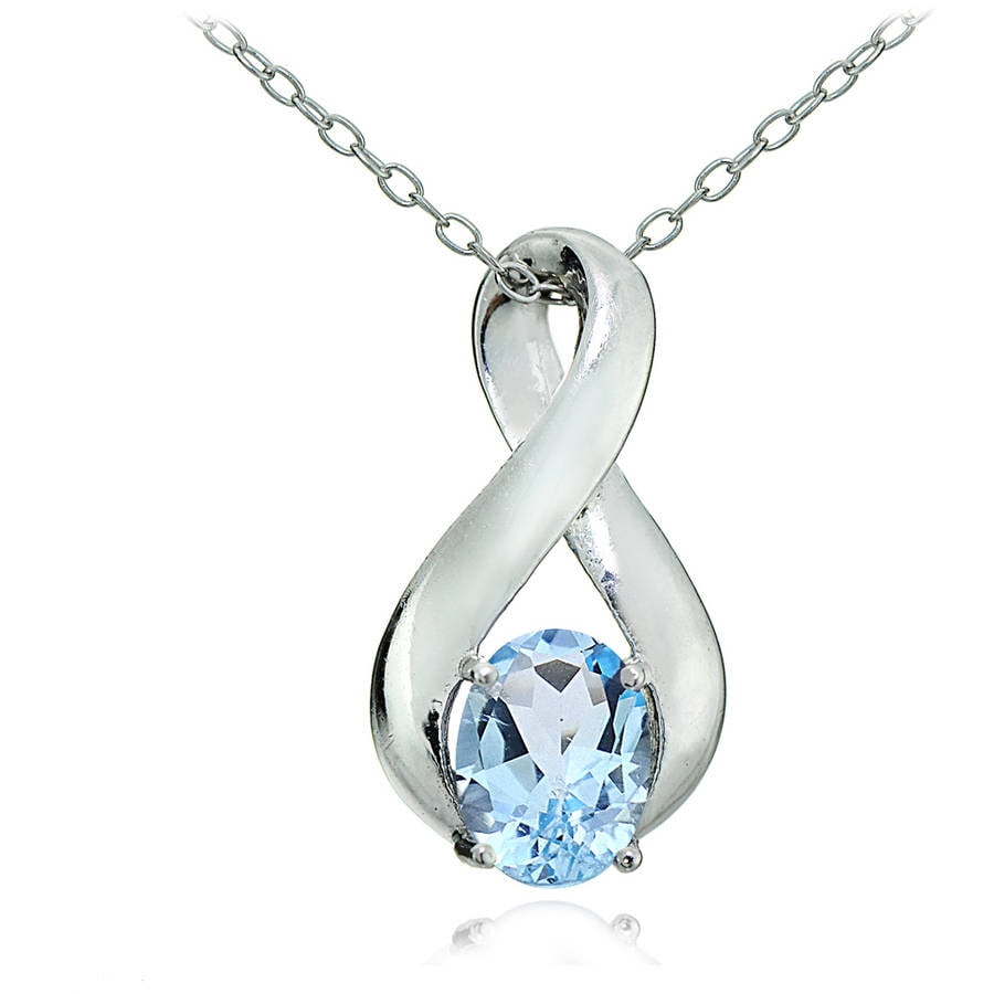 Sterling Silver Aquamarine Polished Infinity Necklace 