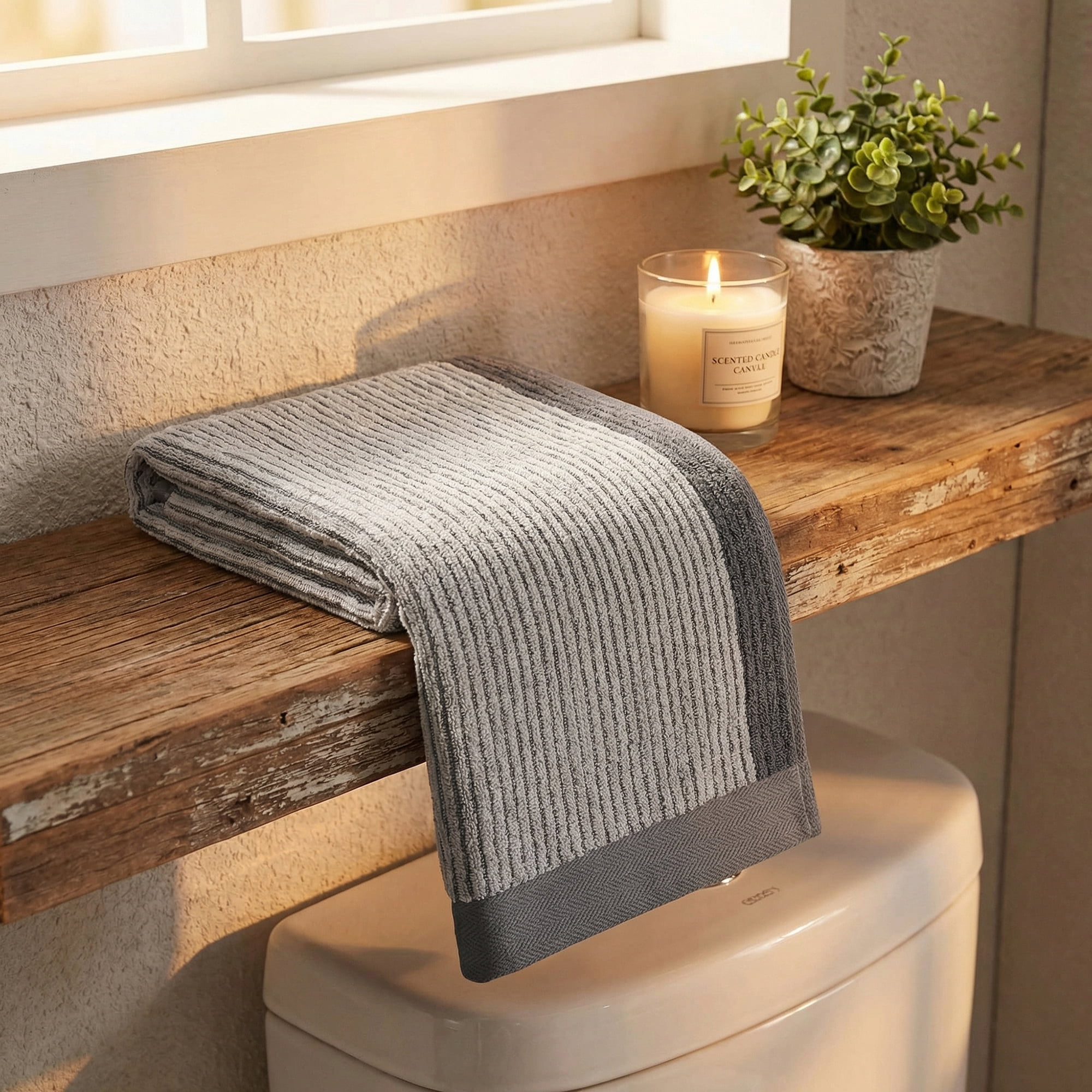 Unique Bargains Cotton Striped Hand Towel for Bathroom Kitchen Gym Grey 4pcs 29" x 13"