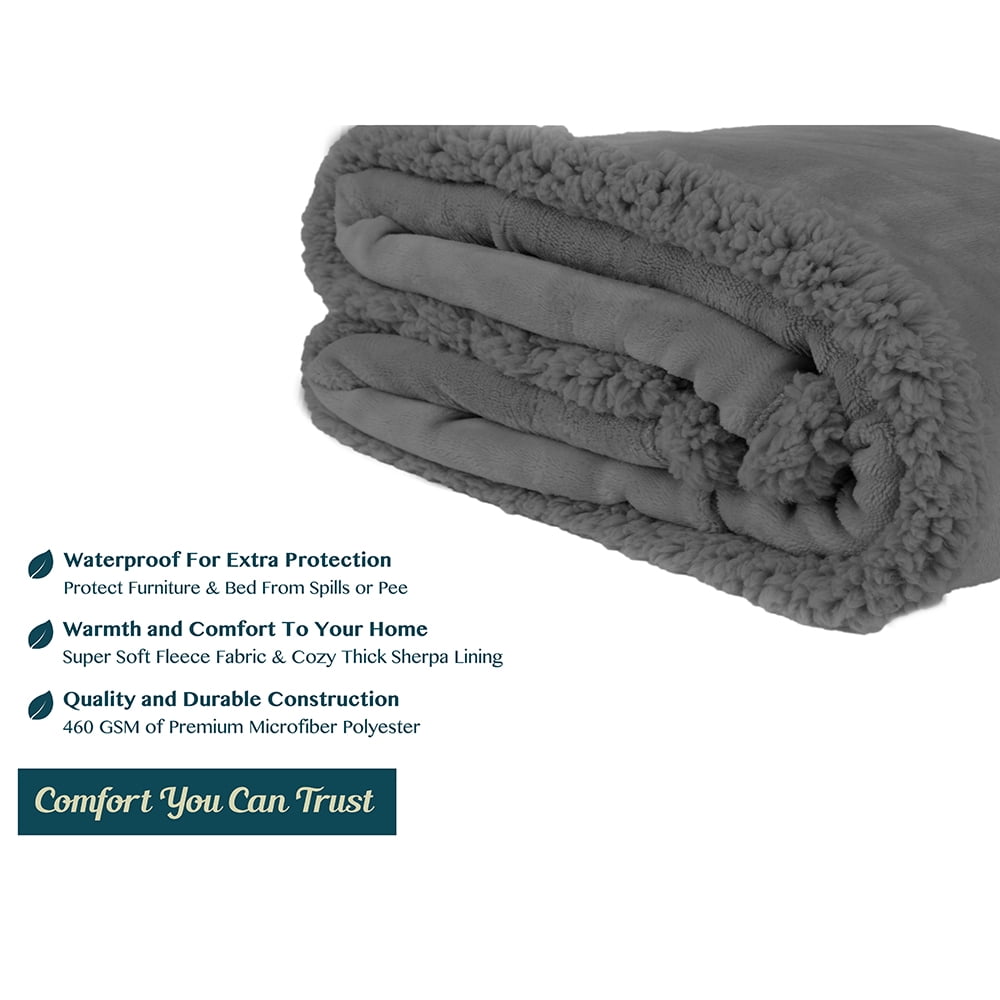 PAVILIA WATERPROOF Blanket For Couch, Sofa | Waterproof Dog Blanket for Large Dog, Puppy, Cat | Pet Blanket Protector | Plush Soft Warm Fuzzy Sherpa Blanket Bed Throw, Dark Grey, 60x80
