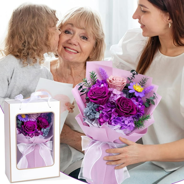 Gingprous Preserved Flowers for Delivery Prime,Purple Flowers