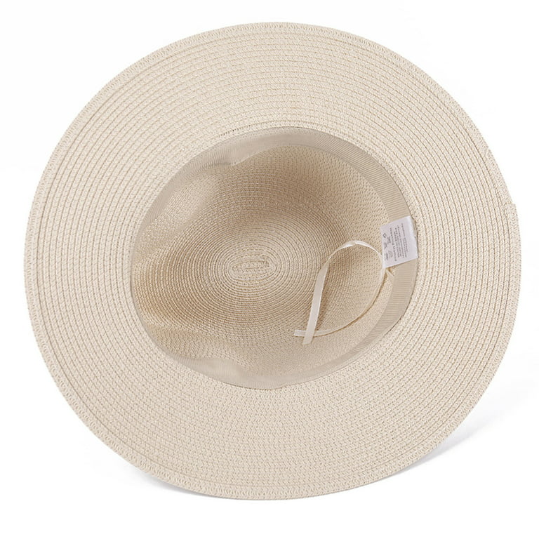 Anycosy Panama Straw Hat,Womens Sun Hats Summer Wide Brim Floppy Fedora Beach  Cap UPF50+（A01-Beige）