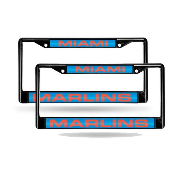 Miami Baseball Marlins Black Metal (Set of 2) Laser Cut License Plate Frames