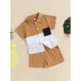 thumbnail image 2 of Springcmy Toddler Baby Boys Clothes Set Cotton Linen Short Sleeve Button Down Shirt Top and Shorts 2PCS Summer Outfit C# Light Coffee 3-4 Years, 2 of 7