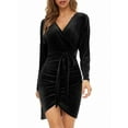 thumbnail image 6 of Luiryar Womens Velvet V Neck Long Sleeve Dress Elegant Ruched Midi Wrap Dresses Cocktail Wedding Guest Bodycon Dress Summer, 6 of 9