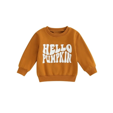 

Qtinghua Toddler Baby Girl Boy Halloween Sweatshirt Long Sleeve Letter Print Pullover Loose Tops Fall Clothes Brown 2-3 Years