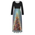 thumbnail image 4 of Robes pour Femmes 2022 Noël Col Rond Manches Longues Patchwork Imprimé Robe Longue Ligne A Robe Maxi Automne Dames, 4 of 6