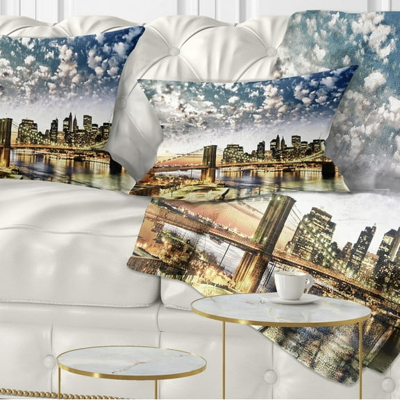 Designart New York City Manhattan Skyline - Cityscape Photo Throw Pillow - 12x20
