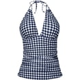 thumbnail image 2 of Tankini Tops for Women Top V Neck Halter Twist Front Swim Top Only Ruched Tummy Control Bathing Suit No Bottom Dark Blue L, 2 of 3