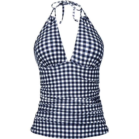 Tankini Tops for Women Top V Neck Halter Twist Front Swim Top Only Ruched Tummy Control Bathing Suit No Bottom Dark Blue S