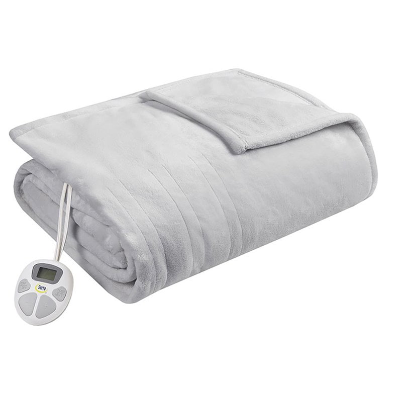 Serta 100x90 Polyester Fabric Microlight Heated Electric Blanket in Gray Walmart
