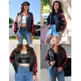 thumbnail image 6 of Zeagoo Women Letterman Jackets Satin Bomber Jacket Casual Short Biker Jacket Classic Solid Striped Fashion Coat Zip Up Windbreaker Outerwear, 6 of 6