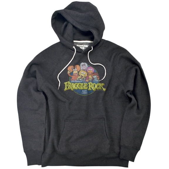 Fraggle Rock Circle Logo Unisex Adult Slim Fit Pull-Over Heather Hoodie, Charcoal, Small