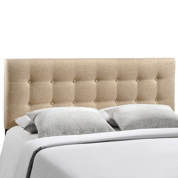 Modern Contemporary King Size Fabric Headboard, Beige Fabric