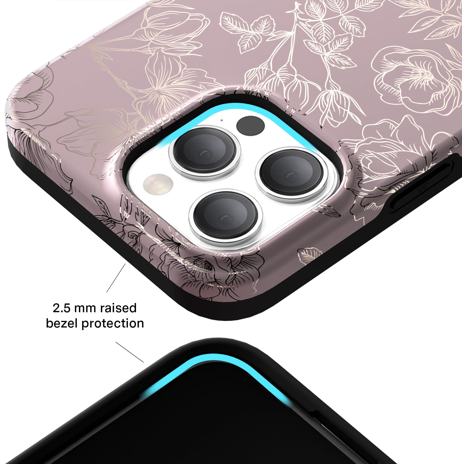 VELVET CAVIAR for iPhone 15 Pro Case Rose Gold Flowers - Compatible with MagSafe - Protective Mauve Purple Case for Women - Dusty Rose Floral