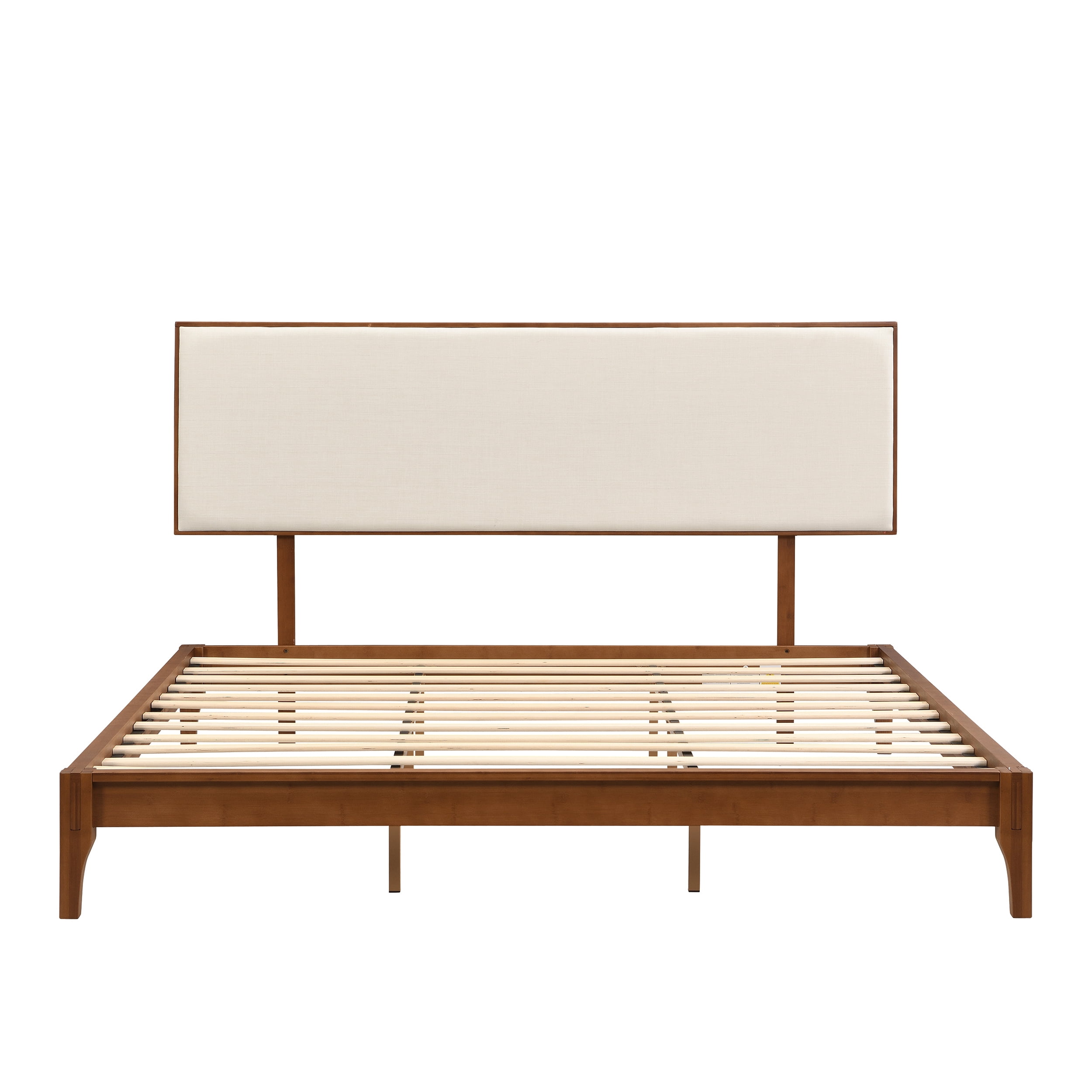 MODERNLUXE King Size Dry Bamboo Platform Bed, 12" H Bed Frame with Upholstered Adjustable Headboard and Wood Slat Support,Easy Assembly, Brown