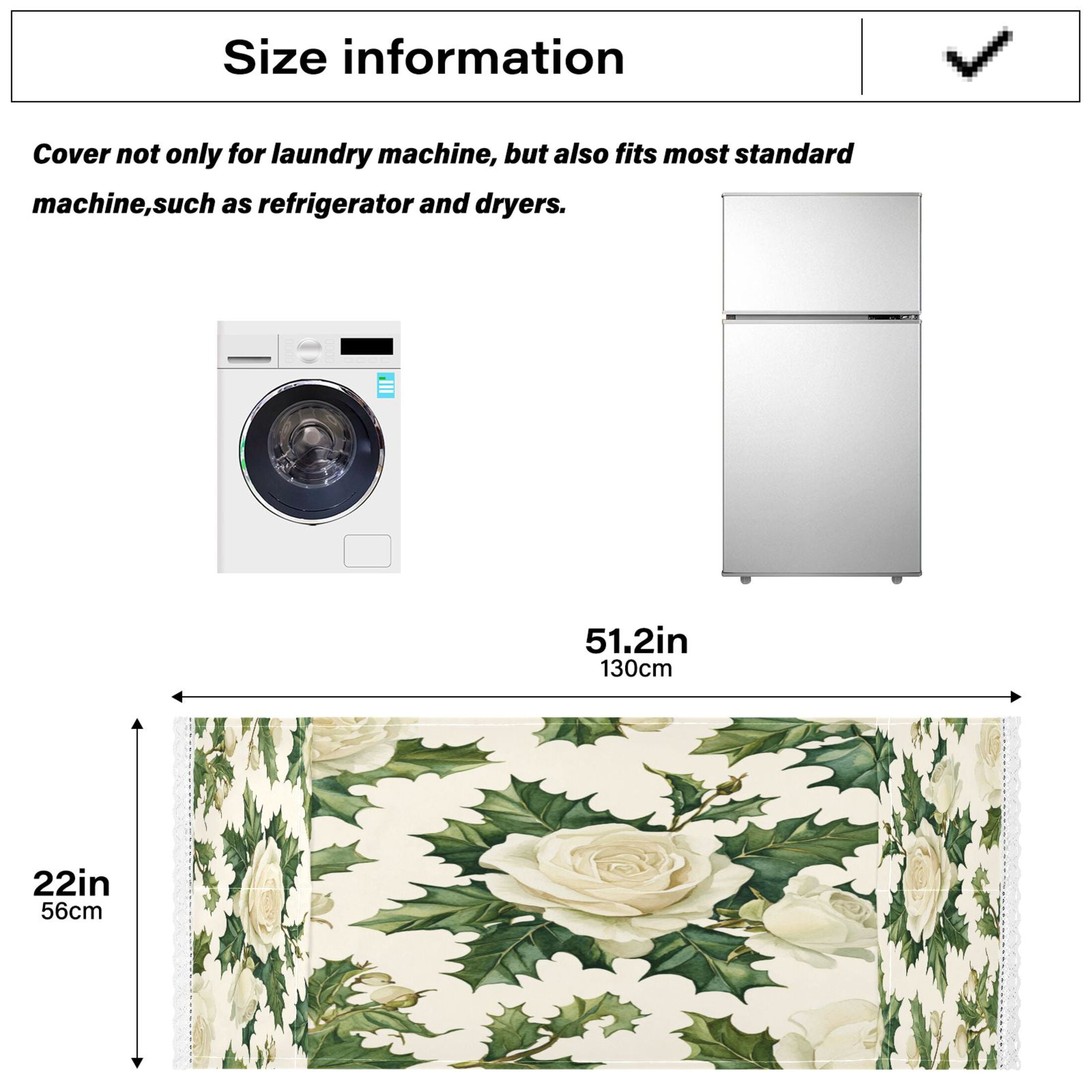 White Roses and Holly LeavesWasher and Dryer Covers Dust-Proof and Oil Resistant Fridge Cover with 4 Storage Pockets Washing Machine Top Cover for Laundry Kitchen Home 51.2 x 22 In