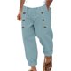 thumbnail image 2 of Pantalones largos para hombre, informales, de playa, de lino, de color liso, holgados, con cordón ajustable y bolsillos con botones, de poliéster., 2 of 9