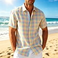 thumbnail image 2 of dgysar Mens Short Sleeve Shirts, Turndown Collar Button Down Relaxed Loose Fit Tops Casual Summer Polyester Plain Weave Breathable Lightweight Fabric Construction Yellow 2XL, 2 of 4