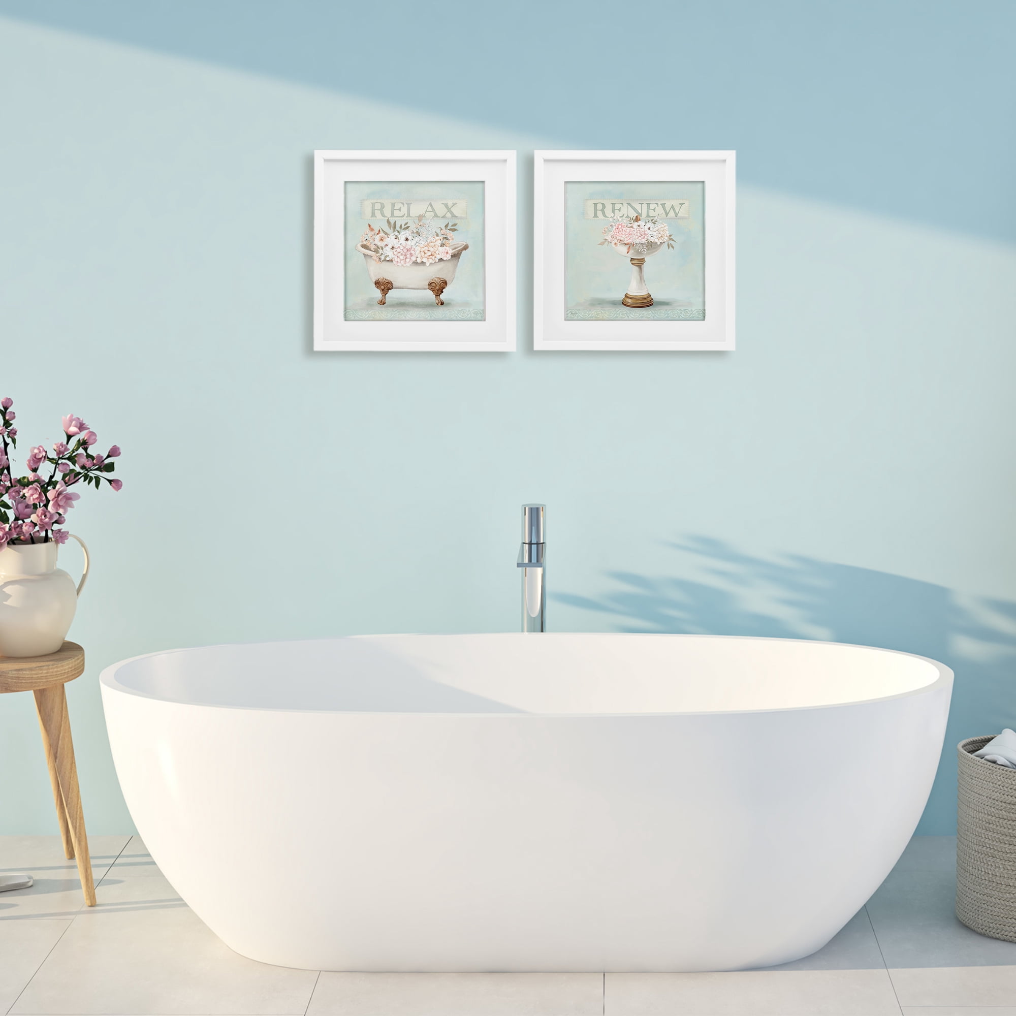 Stupell Industries Antique Florals Relax Renew 2 Piece White Framed Print Under Glass Set, design by Mollie B.