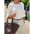 thumbnail image 4 of Women's 3/4 Sleeve Top Ruched Waist Fitted Tops for Women Crop Boat Neck Ribbed Bell Sleeve Flare White M, 4 of 7