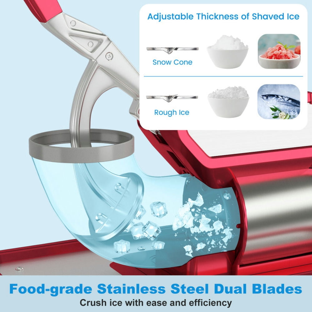 GVN 300W Commercial Ice Crusher with Dual Blades and Safety Switch-Red