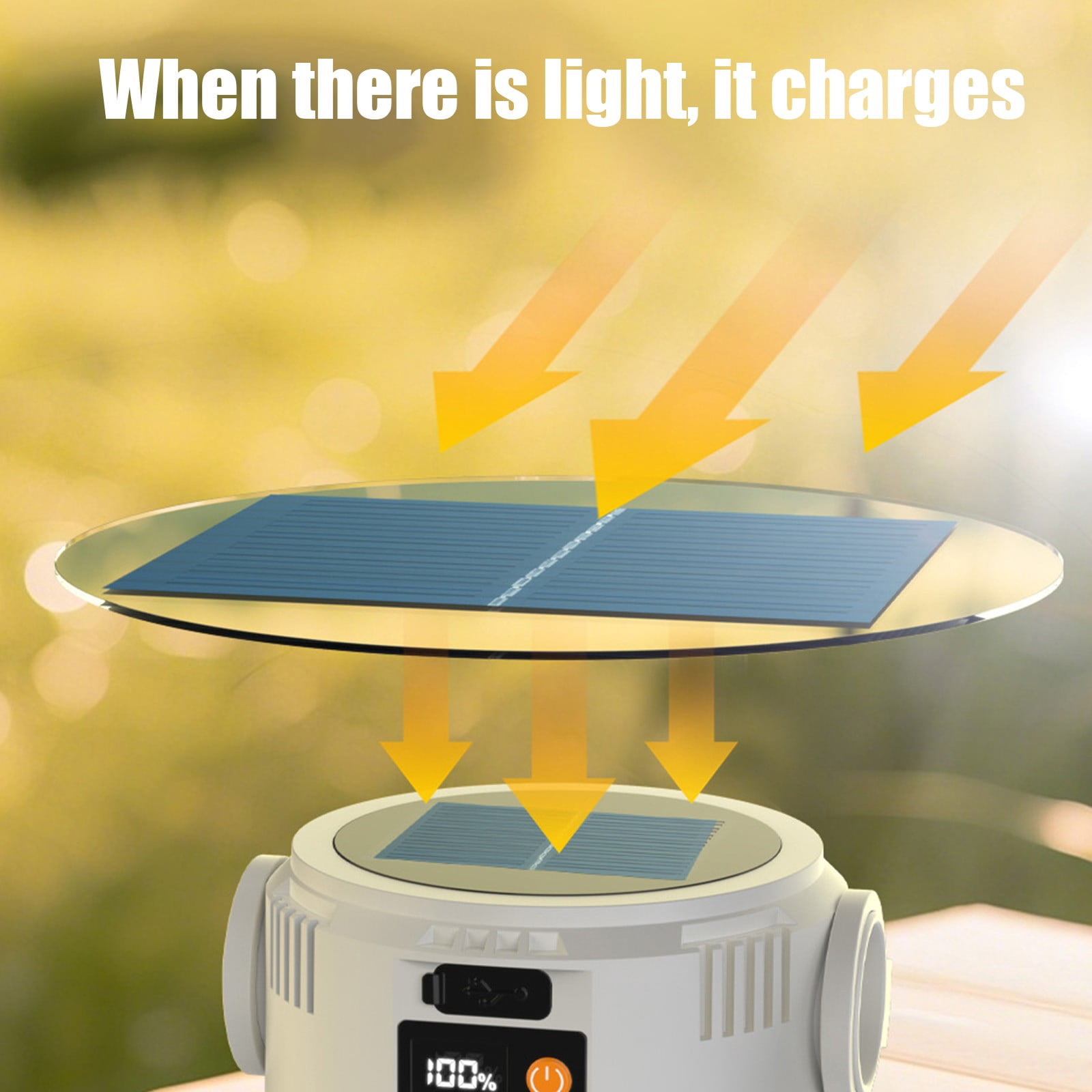 Solar Camping Light Outdoor Rechargeable LED Bulb | Portable Long Lasting Emergency Lamp with Solar Panel, Digital Display, Type-C Fast Charge, White, 5.91x3.27in, Lightweight for Market Stalls