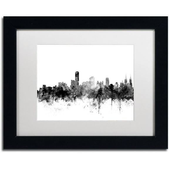 Trademark Fine Art "Adelaide Australia Skyline B&W" Canvas Art by Michael Tompsett, White Matte, Black Frame