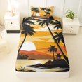 thumbnail image 3 of jejeloiu Vintage Palm Sunset Twin Sheets For Girls,Beach Silhouette Print Bedding,Yellow Brown,3-Piece,1 Fitted Sheet and 1 Pillowcase, 3 of 6