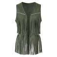 thumbnail image 7 of Womens Vintage Western Fringe Vest Tops Classic Suede Leather 70s Cowboy Shirt Sleeveless Tassels Cardigan Jackets Hippie Party Boho Western Jacket Womens Coats Shawl Army Green L, 7 of 7