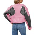 thumbnail image 5 of Womens Faux Leather Bomber Jackets Cropped Zip Up Color Block Fall Casual Moto Biker Coats, 5 of 6