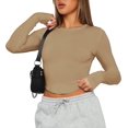 thumbnail image 1 of GHSDFBB Women Summer Slim Fit Basic Crop Tops Solid Color Long Short Sleeve Crew Neck Pullover Tight Tee Shirts Streetwear, 1 of 3