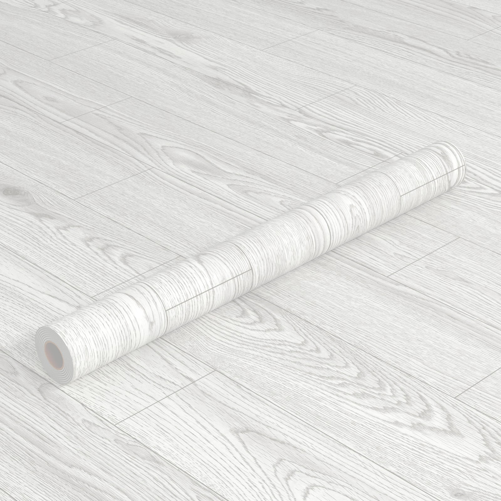 Oxdigi, PVC Peel and Stick Vinyl Flooring Roll, White Gray Wood Plank, 393.00 x 24.00 x 0.01 In