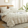 thumbnail image 1 of Nayoroom 3 Pieces Beige Tufted Heart Dot Queen Duvet Cover Boho Ultra Soft Jacquard Embroidery Shabby Chic Washed Microfiber Bedding Set, 1 of 4