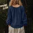 thumbnail image 5 of Tqcoqu Women's Linen Blend V-Neck Gathered Puff Long Sleeve Casual Blouse,Dark Blue Women's S-XXL, 5 of 6