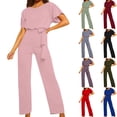 thumbnail image 2 of Vhkiploz Summer Dressy Romper For Women Belted Waist Solid Color Wide Leg Short Overalls Casual Business Work Vacation Loose Shorts Outfits, 2 of 9