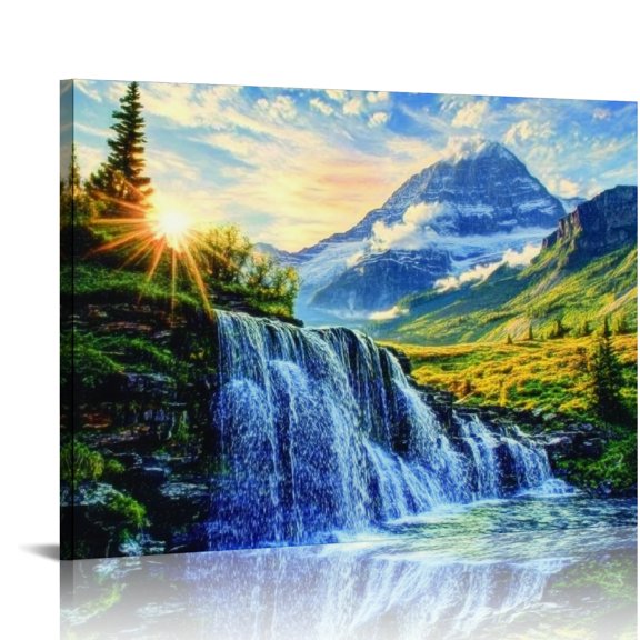 BCIIG Waterfall Mountain Sky Wall Art Canvas Print Home Office Decor Living Room Bedroom 20x16in