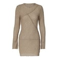 thumbnail image 1 of Robe Débardeur Texturée à Encolure Dégagée à Manches Longues pour Femmes, Robe Moulante Courte, Kaki, P, 1 of 9