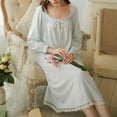 thumbnail image 3 of Women's Long Sleeve Cotton Nightgown Sleep Dress Princess Square Neck Long Sleeve Vintage Lace Frilly Soft Loose Sleepwear Blue Large, 3 of 4