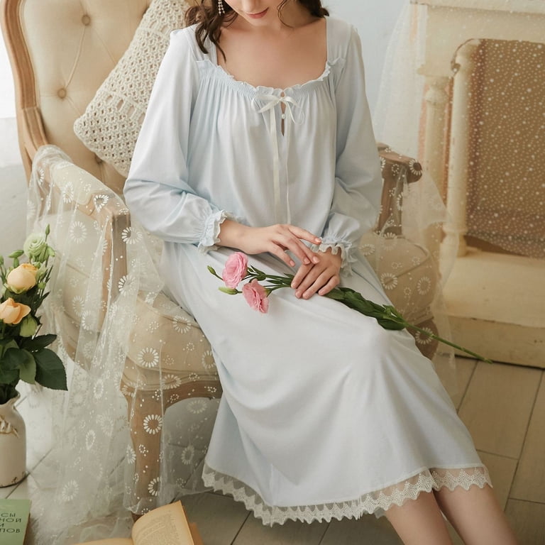 long sleeve cotton night dress Pima Long Sleeve Nightgown in Hydrangea | Women's | Soft Pajama/Sleepwear | Pima Cotton | XL