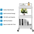 thumbnail image 3 of Foldable 3 Tier Metal Utility Rolling Cart, Folding Mobile Multi-Function Storage Trolley Organizer Cart for Home Library Office(White), 3 of 9