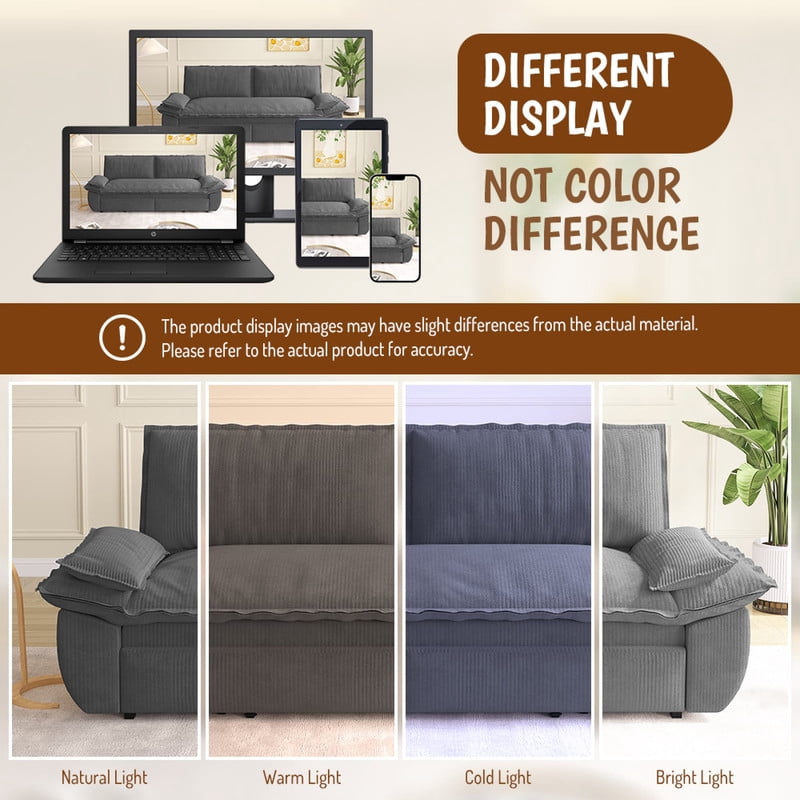 Convertible Queen Pull Out Sofa Bed, 3-in-1 Corduroy Sleeper Bed Loveseat Sofa with Cushion Armrest for Living Room, 73.2'' Futon Couch for Small Place