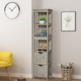 thumbnail image 2 of USIKEY 3 Tier Shelf Floor Storage Cabinet with 2 Drawers, 55.7 Inches Tall Wooden Cabinet, Free Standing Linen Tower for Kitchen, Living Room, Easy Assembly, Grey, 2 of 8